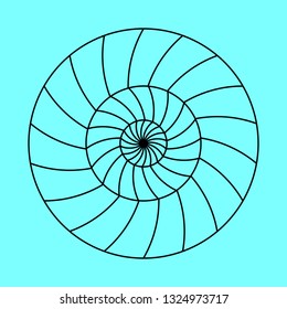 Twirling spin circle. Circular geometric pattern with moving effect of rotation. Optical symbol with stroked lines on color background.