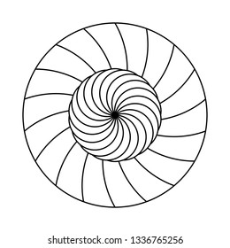 Twirling spin circle. Circular geometric pattern with moving effect of rotation. Optical symbol with black stroked lines on white background.