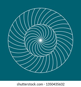 Twirling spin circle. Circular geometric pattern with moving effect of rotation. Optical symbol with stroked lines on color background.