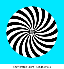 Twirling spin circle. Circular geometric pattern with moving effect of rotation. Black and white optical symbol with striped lines.