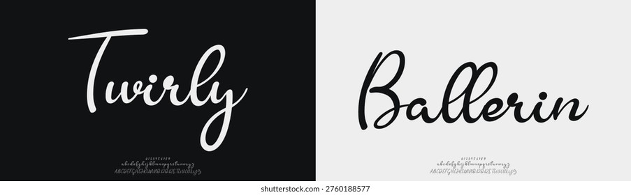 Twirly Ballerin, Hand drawn vector alphabet. Modern monoline signature script font. Elegant Signature Font. Best Alphabet Beautiful Calligraphy Signature Font
