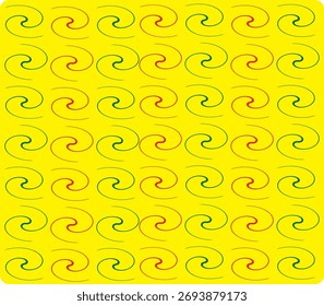Twist Art ein nahtloses Muster mit einem wiederholten Design von abstrakten, wirbelnden Formen auf gelbem Hintergrund.