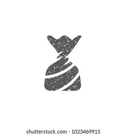 Twist candy icon in grunge texture. Vintage style vector illustration.