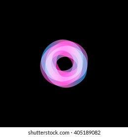 Twist colorful logo. Letter O. Media isolated vector abstract shiny logotype. Hurricane, tornado graphic illustrations. Circle donut icon. 