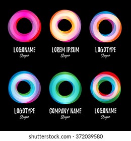 Twist Isolated Colorful Abstract Logo Collection. Shiny Logotype. Hurricane, Tornado Graphic Illustrations. 