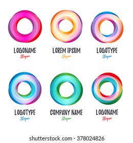 Twist isolated vector logo. Abstract logos collection. Shiny logotype. Hurricane, tornado, graphic icons. Colorful media symbols set.