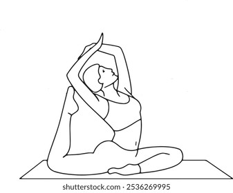 Bharadvaja’s Twist Line Drawing Illustration | Minimalist Yoga Pose Outline Design