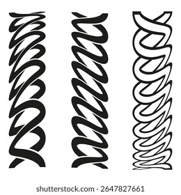 Twist line icons. Vertical spiral shape. Vector wave elements. Black flow forms.