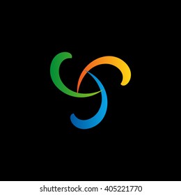 Twist logo on black background. Colorful boomerang icon. Isolated abstract vector sign. Shiny logotype. Hurricane, tornado graphic illustrations. 