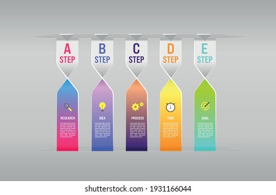 Twist Paper design five step Infographic   Vector.
