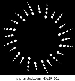 Twist, spiral shape with circles. Rotating dotted element. Abstract grayscale, black and white (monochrome) circular graphics