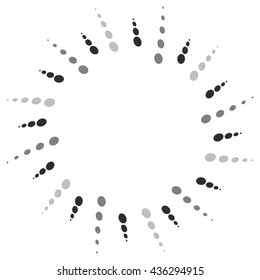 Twist, spiral shape with circles. Rotating dotted element. Abstract grayscale, black and white (monochrome) circular graphics