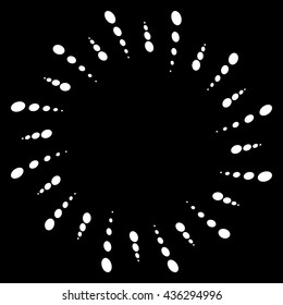 Twist, spiral shape with circles. Rotating dotted element. Abstract grayscale, black and white (monochrome) circular graphics