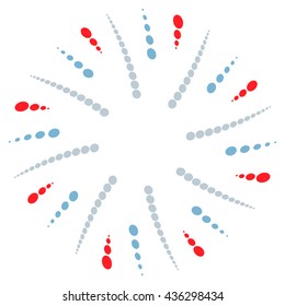 Twist, spiral shape with circles. Rotating dotted element. Abstract circular graphics. Red, blue/gray in colors.