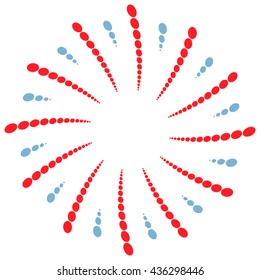 Twist, spiral shape with circles. Rotating dotted element. Abstract circular graphics. Red, blue/gray in colors.
