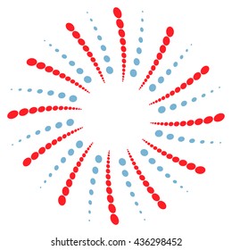 Twist, spiral shape with circles. Rotating dotted element. Abstract circular graphics. Red, blue/gray in colors.