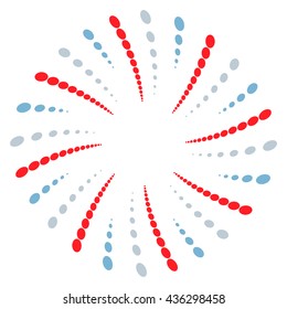 Twist, spiral shape with circles. Rotating dotted element. Abstract circular graphics. Red, blue/gray in colors.