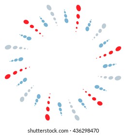 Twist, spiral shape with circles. Rotating dotted element. Abstract circular graphics. Red, blue/gray in colors.