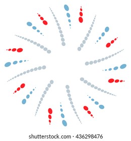 Twist, spiral shape with circles. Rotating dotted element. Abstract circular graphics. Red, blue/gray in colors.