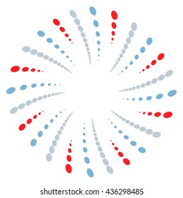 Twist, spiral shape with circles. Rotating dotted element. Abstract circular graphics. Red, blue/gray in colors.