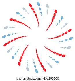 Twist, spiral shape with circles. Rotating dotted element. Abstract circular graphics. Red, blue/gray in colors.