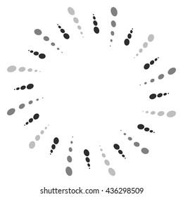 Twist, spiral shape with circles. Rotating dotted element. Abstract grayscale, black and white (monochrome) circular graphics