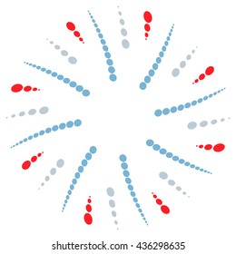 Twist, spiral shape with circles. Rotating dotted element. Abstract circular graphics. Red, blue/gray in colors.