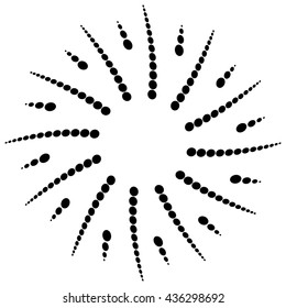 Twist, spiral shape with circles. Rotating dotted element. Abstract grayscale, black and white (monochrome) circular graphics