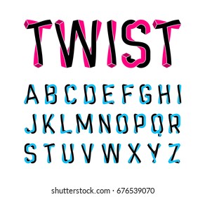 Twist style font, twisted typeface vector illustration