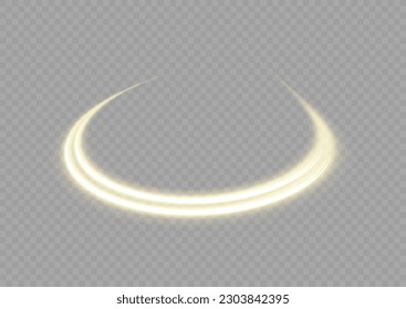 Twist yellow line. Abstract light speed motion effect, golden light trail. Golden glowing shiny spiral lines effect. Shiny wavy trail. Curved yellow line light. Vector Illustration