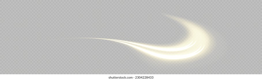 Twist yellow line. Abstract light speed motion effect, golden light trail. Golden glowing shiny spiral lines effect. Shiny wavy trail. Curved yellow line light. Vector Illustration