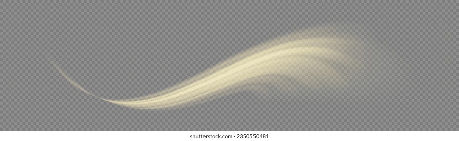 Twist yellow line. Abstract light speed motion effect, golden light trail. Golden glowing shiny spiral lines effect. Shiny wavy trail. Curved yellow line light. Vector Illustration