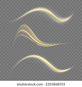 Twist gelbe Linie. Abstrakter Lichtgeschwindigkeit-Bewegungseffekt, goldener Lichtweg. Goldener glänzender Spirallinieneffekt. glänzender Weg. Gelbe Linienleuchte mit Kurven. Vektorgrafik