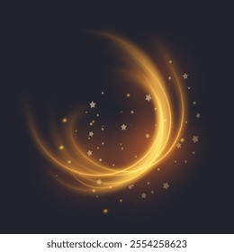 Twist yellow line. Bright light motion effect, golden light trail. Magic spirals with sparkles. Yellow light Vector illustration