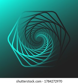 Twisted abstract wireframe tunnel. Wireframe hexagon shape. Colorful Vector illustration.