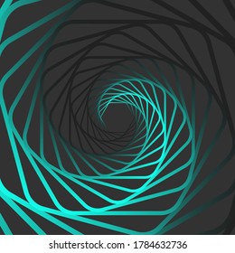Twisted abstract wireframe tunnel. Wireframe hexagon shape. Colorful Vector illustration