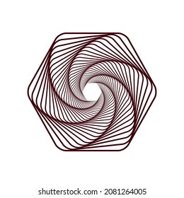 Twisted abstract wireframe tunnel. Isolated element for design on a light background. Vector spiral. Wireframe hexagon shape. Fractal geometry.