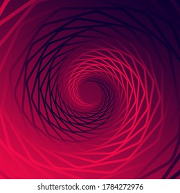 Twisted abstract wireframe tunnel.Wireframe hexagon shape. Colorful Vector illustration