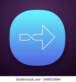 Twisted arrow app icon. Direction arrowhead. Pointing cursor. Arrow indicating rightward. Next. Navigation sign. UI/UX user interface. Web or mobile application. Vector isolated illustration