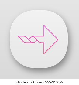 Twisted arrow app icon. Navigation pointer sign. Pointing cursor. Arrowhead indicating rightward. Motion, next. UI/UX user interface. Web or mobile applications. Vector isolated illustrations