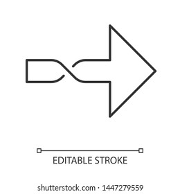 Twisted arrow linear icon. Direction arrowhead. Arrow indicating rightward. Pointer, indicator. Next, forward. Thin line illustration. Contour symbol. Vector isolated outline drawing. Editable stroke