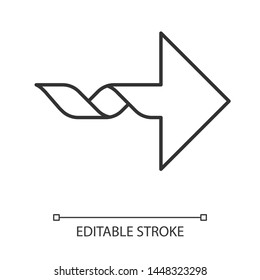 Twisted arrow linear icon. Navigation pointer sign. Arrowhead indicating rightward. Pointer, indicator. Motion. Thin line illustration. Contour symbol. Vector isolated outline drawing. Editable stroke