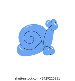 Twisted balloon in snail shape. Colored inflatable rubber toy of animal. Knotting latex figure of beast with helium. Birthday party decor for kids event. Flat isolated vector illustration on white