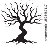 Twisted Bare Tree Silhouette - Spooky, Leafless, Tree Vector, for Halloween and Nature Designs