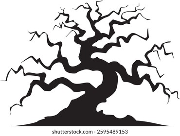 Twisted Bare Tree Silhouette - Spooky, Leafless, Tree Vector, for Halloween and Nature Designs