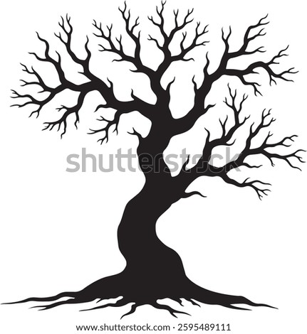 Twisted Bare Tree Silhouette - Spooky, Leafless, Tree Vector, for Halloween and Nature Designs