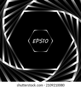 Twisted black and white spiral. Curved frame tunnel. Vector technology logo element.