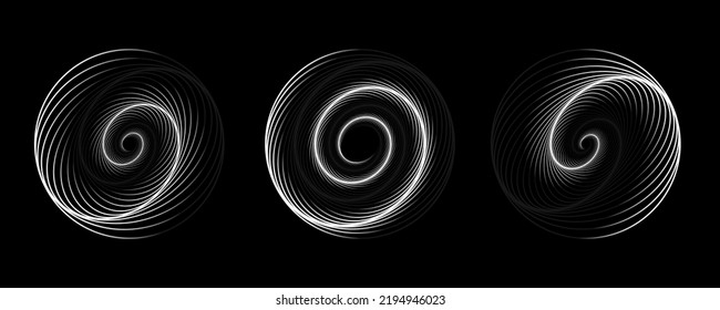 Twisted black and white spiral. Curved frame tunnel. Vector technology logo element.