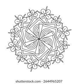 Twisted blossom art mandala coloring book page