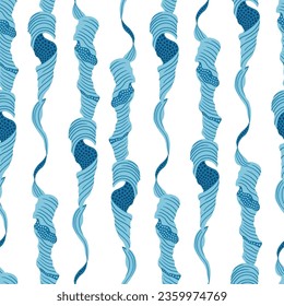 Twisted Blue Leaves Vector Seamless Pattern